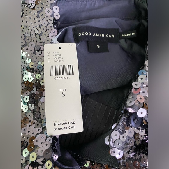 Anthropologie Good American Sequin Party Buttondown Shirt S carbon color nwt - Picture 11 of 11